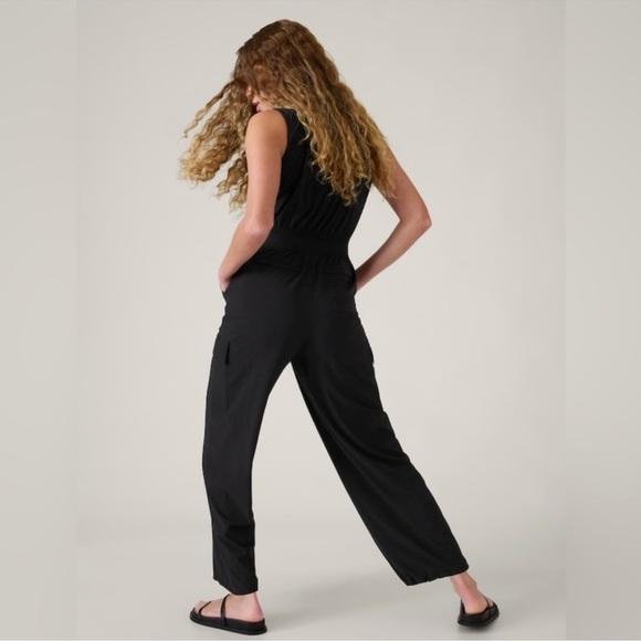 Athleta Brooklyn Black Utility Wide Leg Jogger Lounge Casual Dressy Jumpsuit New - Picture 3 of 16